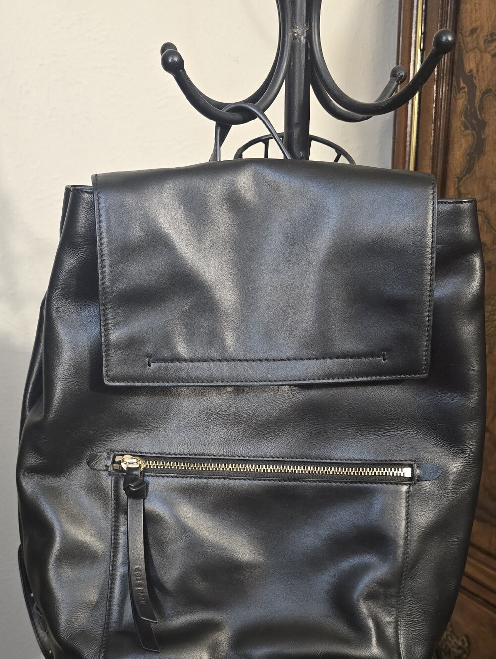 Cole Haan Black Leather Backpack - Minimalist